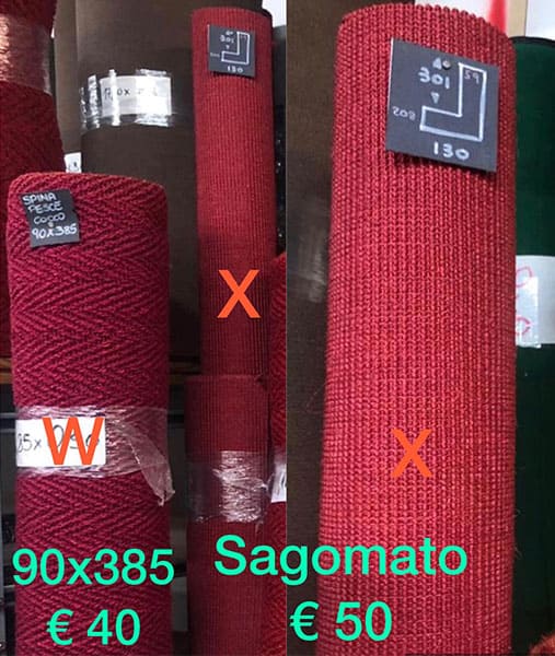 Moquette di fibra naturale di colore rosso modelli W e X