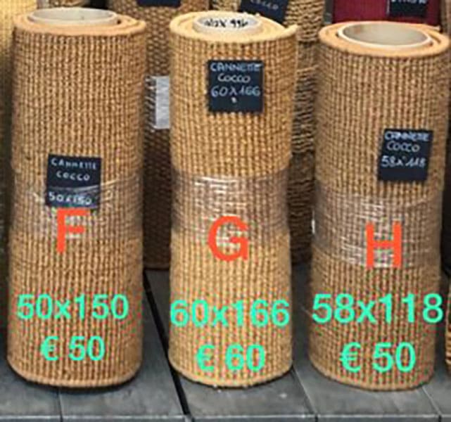 Moquette di fibra naturale di colore ocra modelli: F, G e H