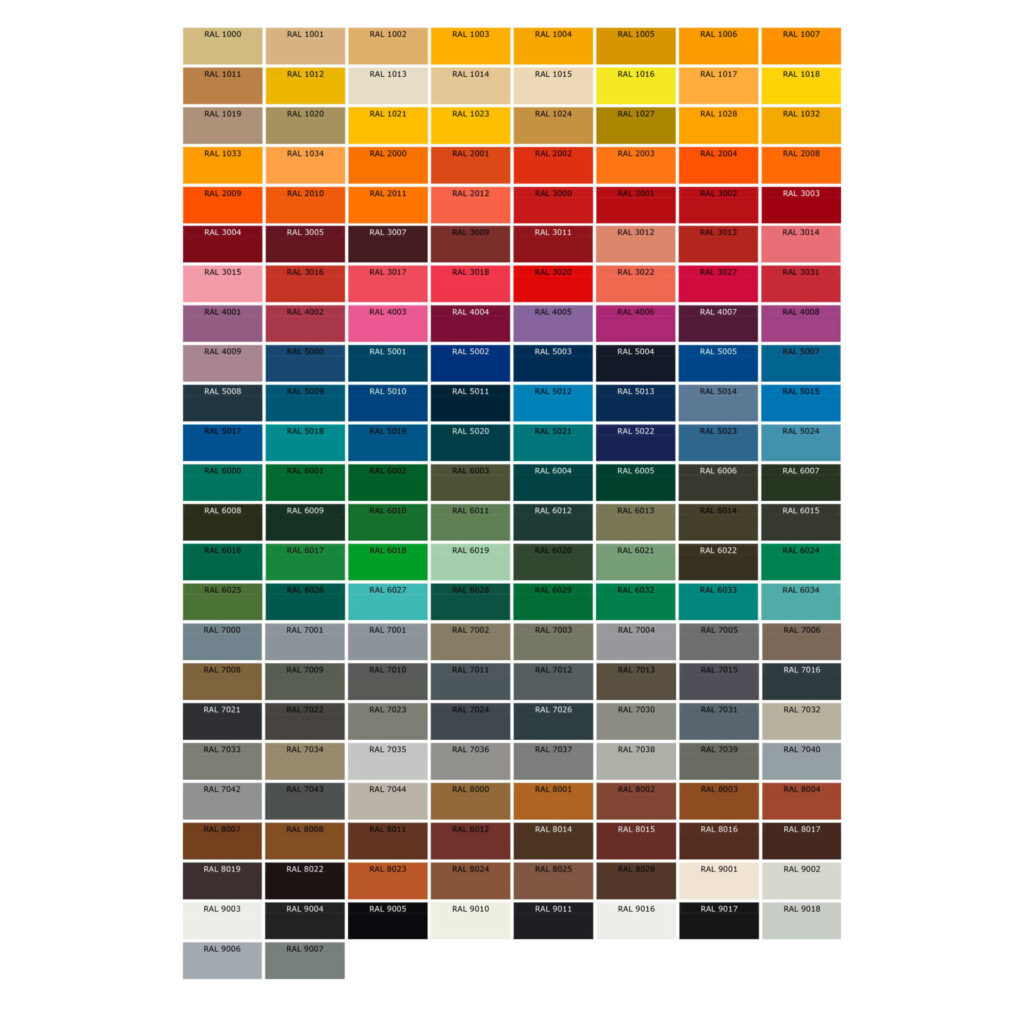Tavola di colori che mostra una gamma varia di tonalità, dall'arancione al blu e al verde, utilizzata per scegliere colori.